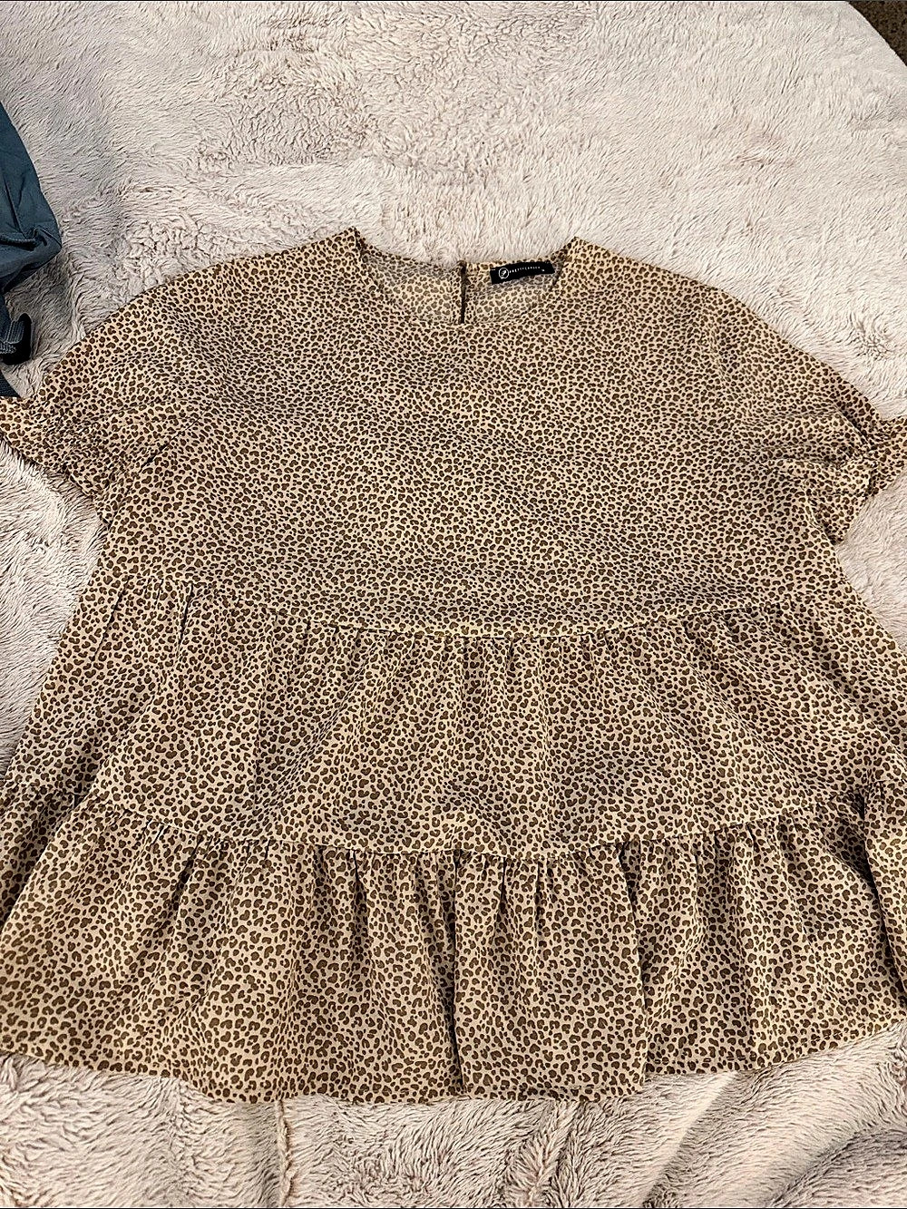 Leopard Print Tiered Blouse M